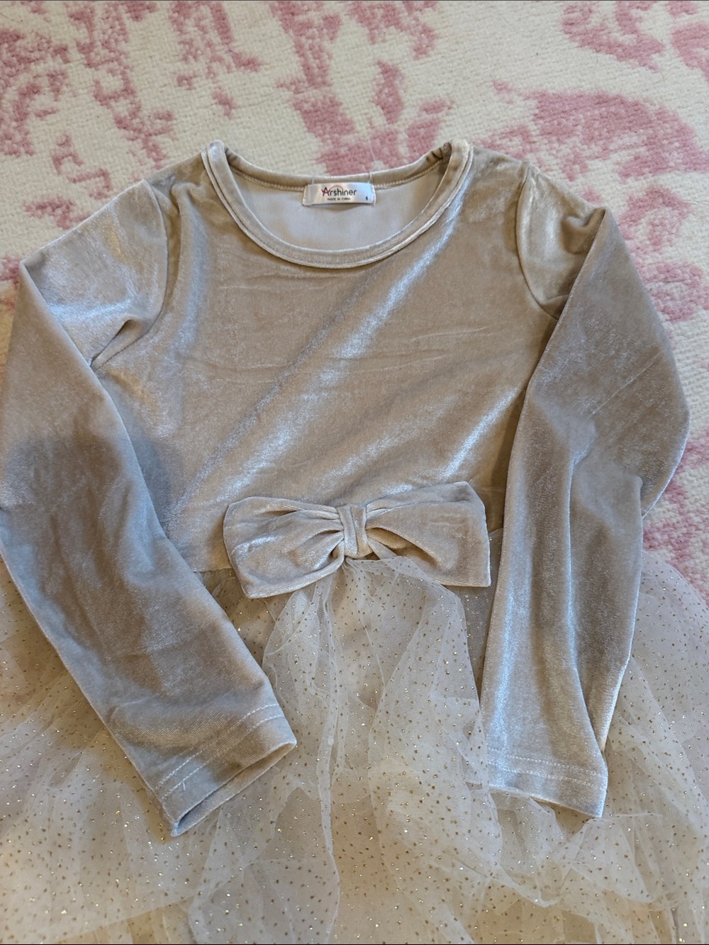 Girls' Gold Velvet Bow Tulle dress